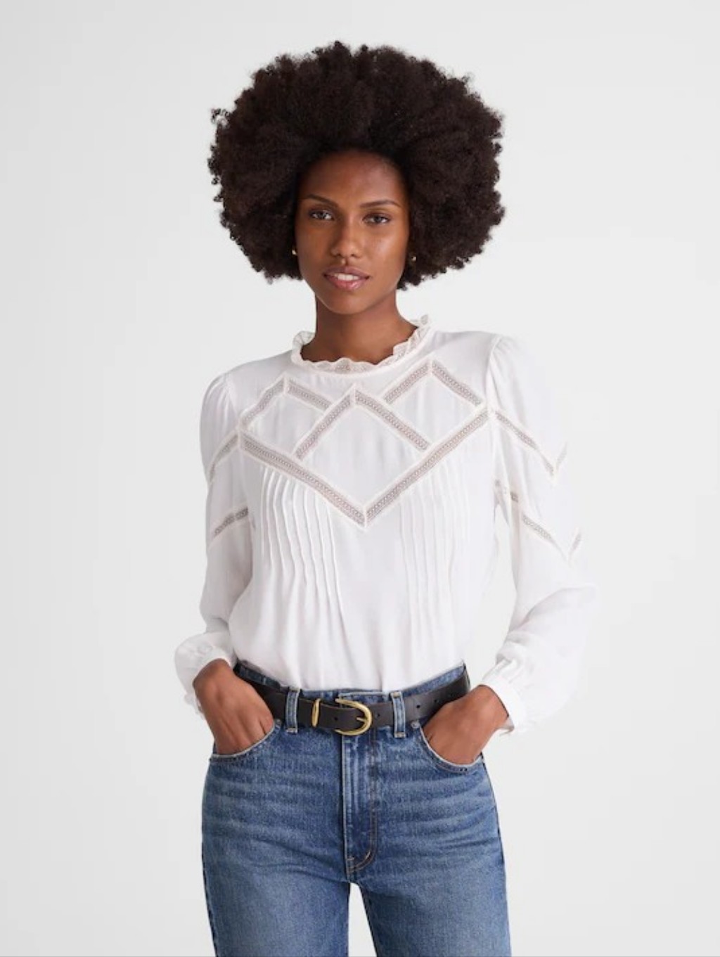 Nwt Madewell Lace-Insert Mockneck Long-Sleeve Top Size M